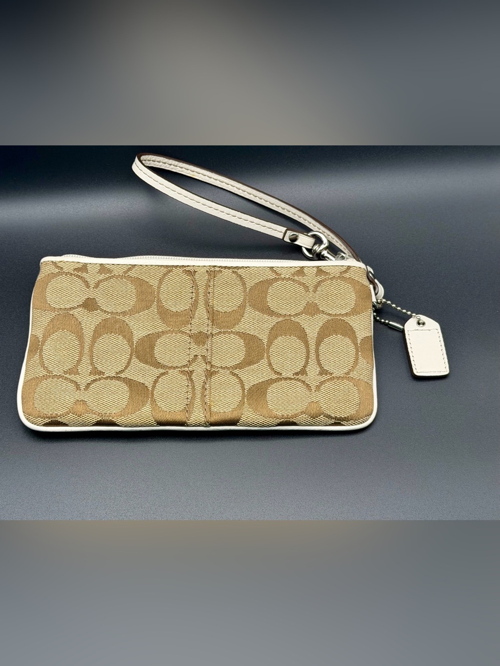Coach Signature Patchwork Wristlet Clutch Y2K Khaki Cream Brown - Picture 3 of 10